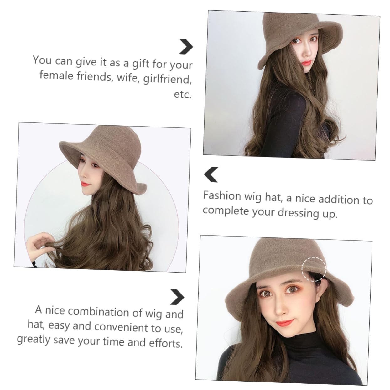 TOVINANNA Natural-looking Wig Hat Long Hair Extensions Women's Synthetic Wig Hat Transform Your Look in Seconds for Daily Parties Halloween