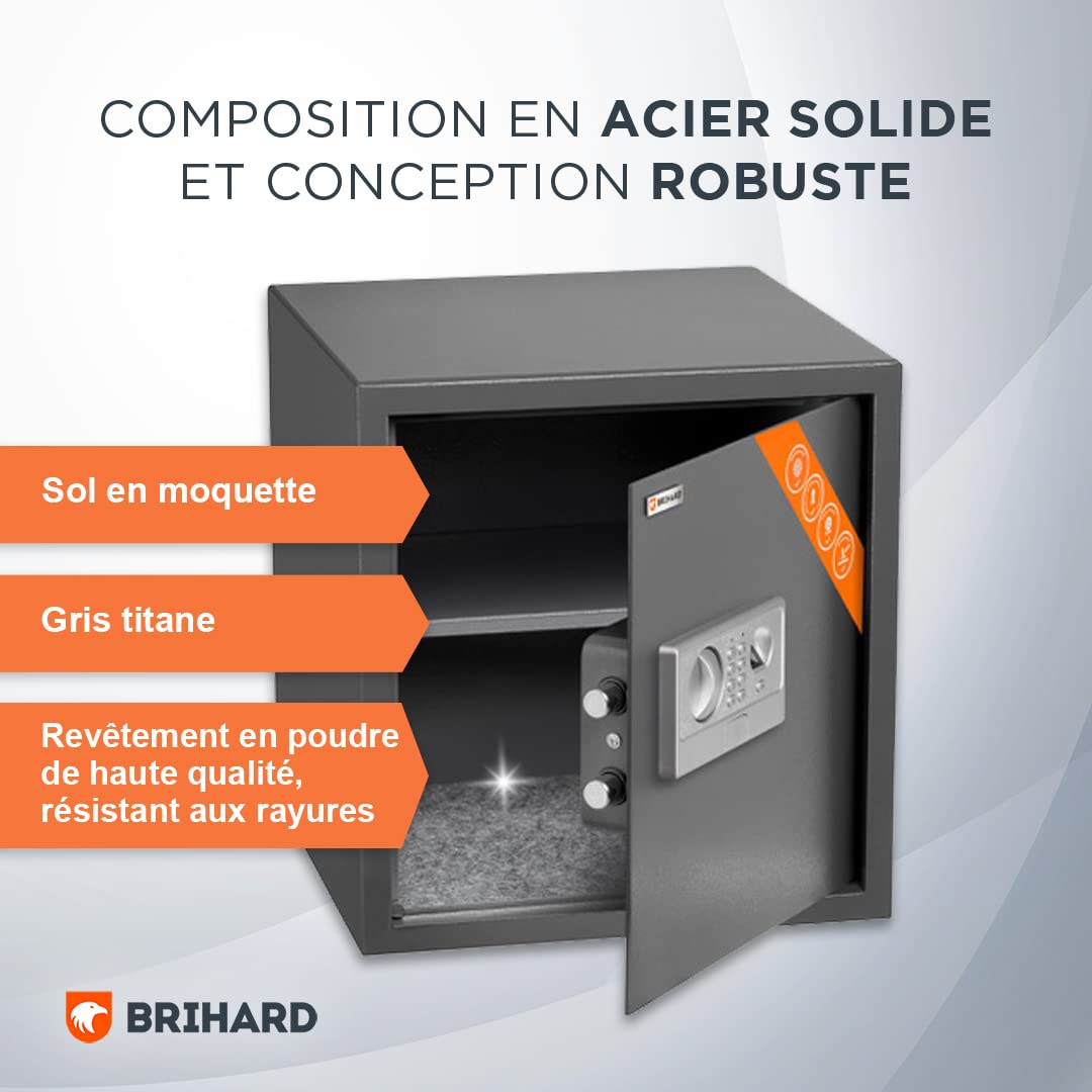 Coffre-fort biométrique - Clavier numérique 2 en 1 et coffre-fort anti-empreintes digitales - Grand coffre-fort 40 x 38 x 38 cm pour le bureau - Coffre-fort de sécurité anti-chocs