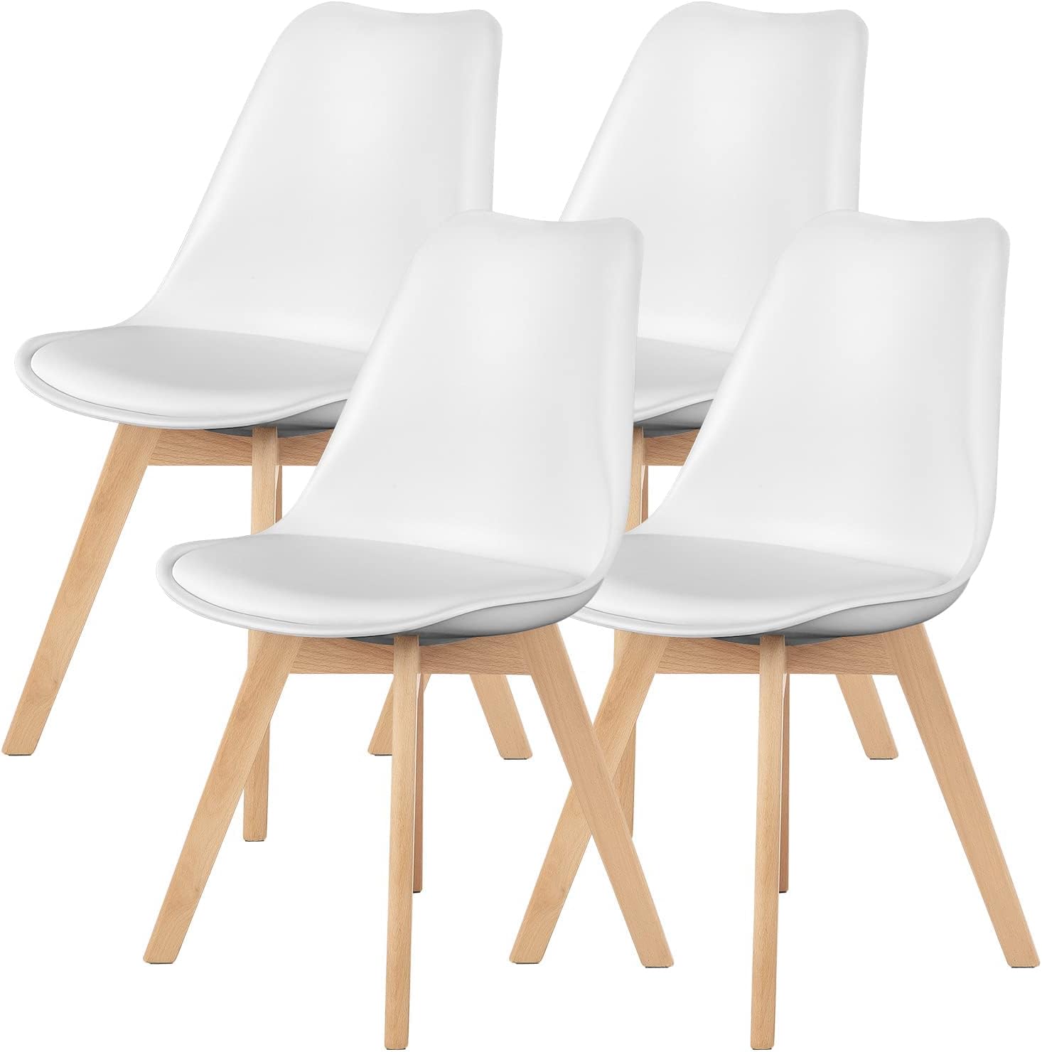 Sweetcrispy Dining Chairs, Dining Chairs Set of 4, Dining Room Chairs, Kitchen Chairs, Mid Century Modern Chairs, PU Leather Upholstered Chairs with Wood Legs, Kitchen & Dining Room Chairs, White