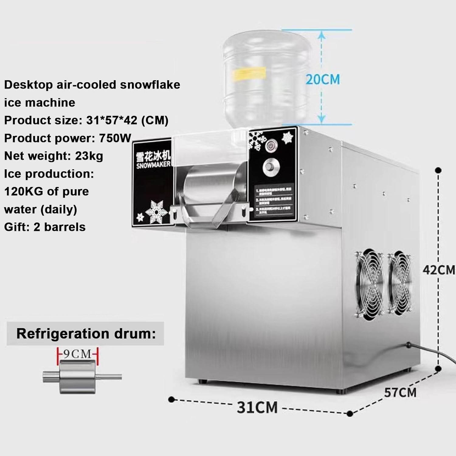 Snowflake Ice Machine Commercial Ice Shaver Machine, Korean Shaved Ice Machine Commercial Snowflake Ice Maker, Snow Cone Machine, Fast Cooling, for Snack Bar, Ice Cream Shop,120kg