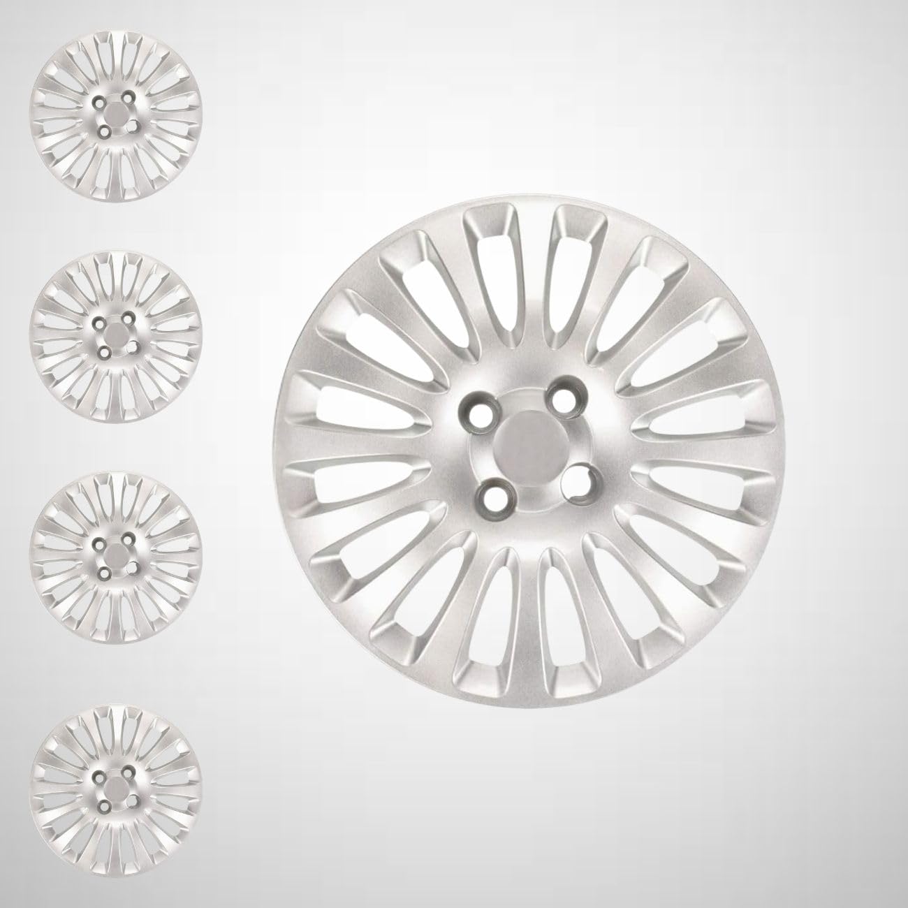 RYELDOM Copricerchi 15 Pollici per Fiat Grande Punto 2008 ed Evo, Set 4 Coppe Ruota in Nylon Flessibile Resistenti, Copricerchi Auto 15", Made in Italy