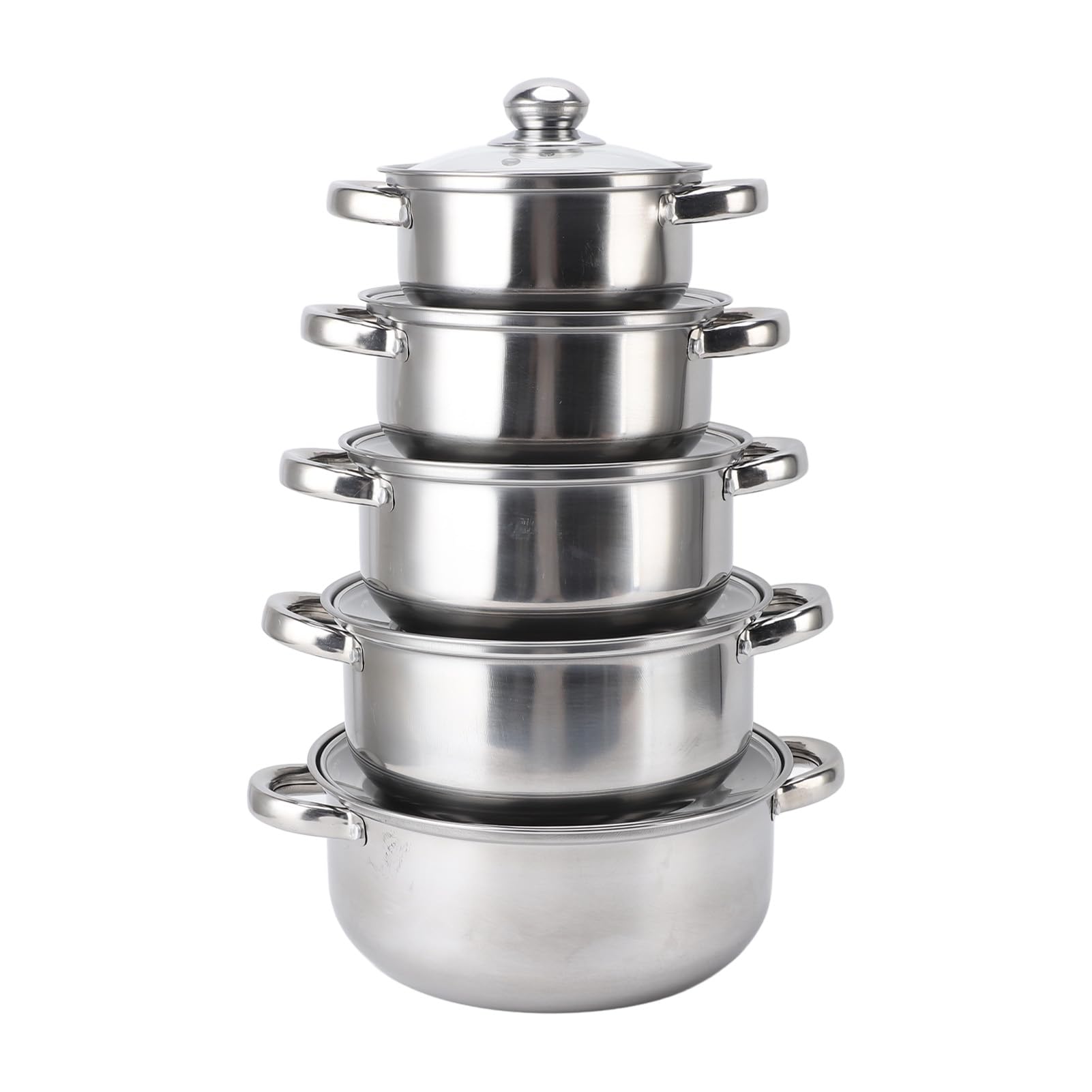 5-teiliges Edelstahl-Topf-Set, Küchen-Kochgeschirr-Sets, Edelstahl-Töpfe mit Deckel und Griffen, Stapelbares Design, Küchen-Kochset für Induktion, Spülmaschinenfest, Silber