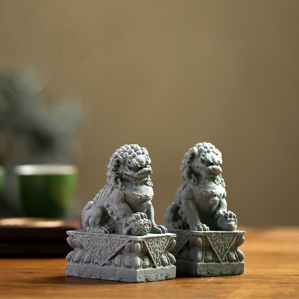 HOMSFOU Mini Lion Statue 3.54X2.63X1.61In Stone Lion Ornaments for Home Decor Lifelike Small Figurines for Desktop Bonsai and Office Decoration