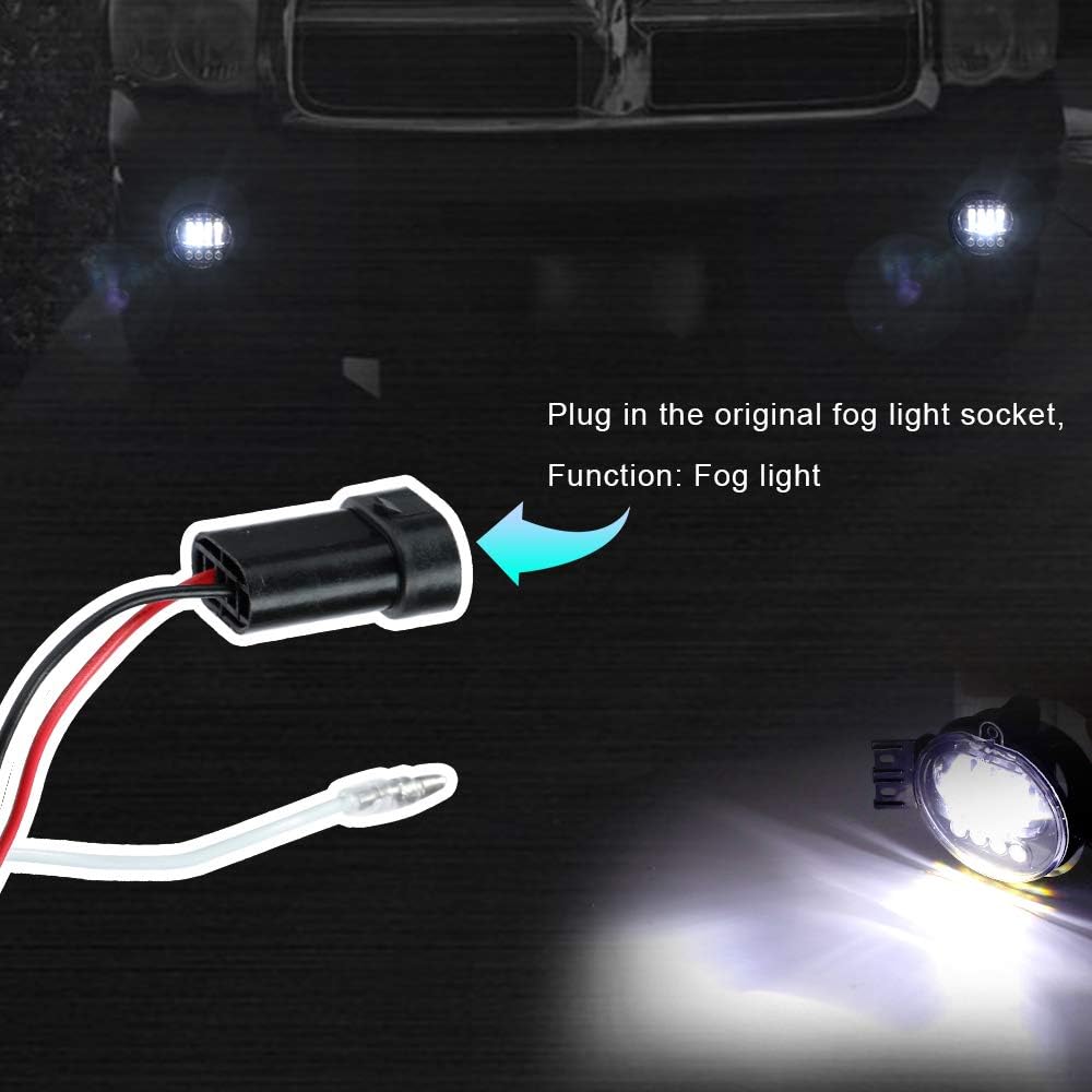 ROCCS LED Fog Lights DRL for Dodge Ram 1500 2002-2008 Dodge Ram 2500/3500 Pickup Truck 2003 2004 2005 2006 2007 2008 2009, 2004-2006 Durango Pair Black Daytime Running Light Passing Lamps