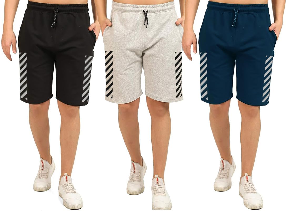 hotfits Men's Multicoloured Cotton Knee Length Casual Shorts- (M,L,XL,2XL,3XL,4XL,5XL,6XL) Plus Sizes Workout, Running Shorts with 2 Side Pockets -Pack of 3-picture-45