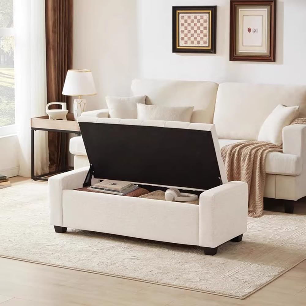 LUUYYI Lujoso banco de cama ligero y otomano de almacenamiento para zapatos, sala de estar, dormitorio, entrada, color beige, blanco, tamaño mediano, muebles elegantes para el hogar (gris
