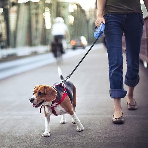 Miniatura 6 de Idepet Correa retráctil resistente para perros pequeños y medianos, cadena de acero antimasticación de 360 grados sin enredos, sistema de bloqueo y