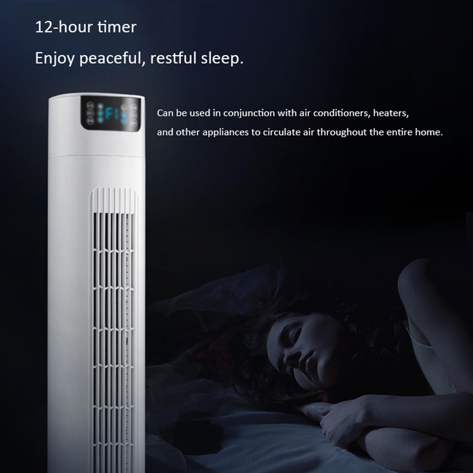 Ventilador con pie,silencioso torre aire con mando (90cm) | 3 velocidades, temporizador 2/4/8h, luz LED, depósito agua 600ml, para hogar, oficina y dormitorios estudiantiles