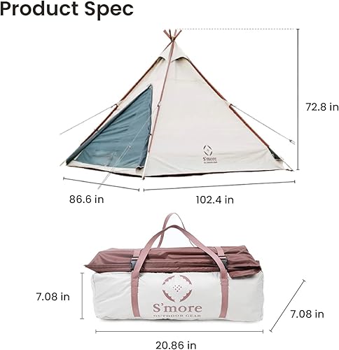 Miniatura 5 de S'more A-Base - Tienda de campaña piramidal de tres estaciones para 2  3 personas, doble capa, impermeable, anti-UV, para campamento familiar,