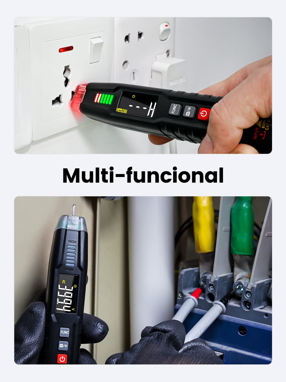 KAIWEETS ST100 Buscapolos Inteligentes sin Contacto, Multímetro Portatil, Polímetro de Bolígrafo, NCV Probador para la Tensión en 600V CA/CC, Capacitancia, Resistencia, Continuidad, Diodo