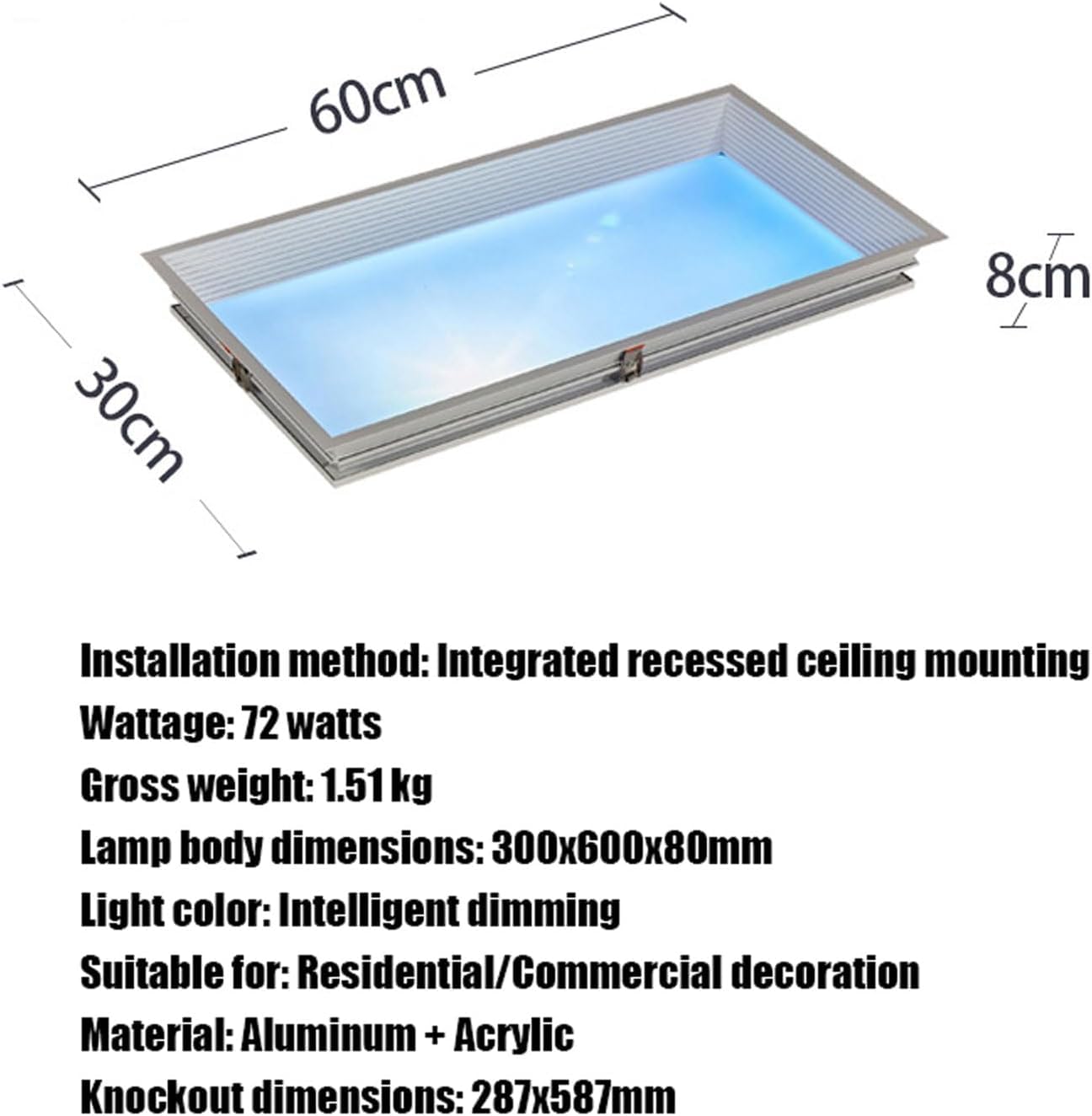 Lampa sufitowa, 72 W, wewnętrzny sztuczny świetlik, regulowana temperatura barwowa, symuluje rytm światła dziennego, idealna do piwnic, kuchni, sypialni, salonów
