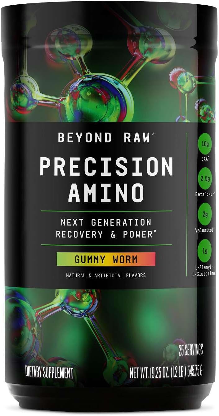 BEYOND RAW Precision Amino | Recovery & Power Amino Acid Formula | Fuel Muscles | Enhance Hydration | Gummy Worm | 25 Servings