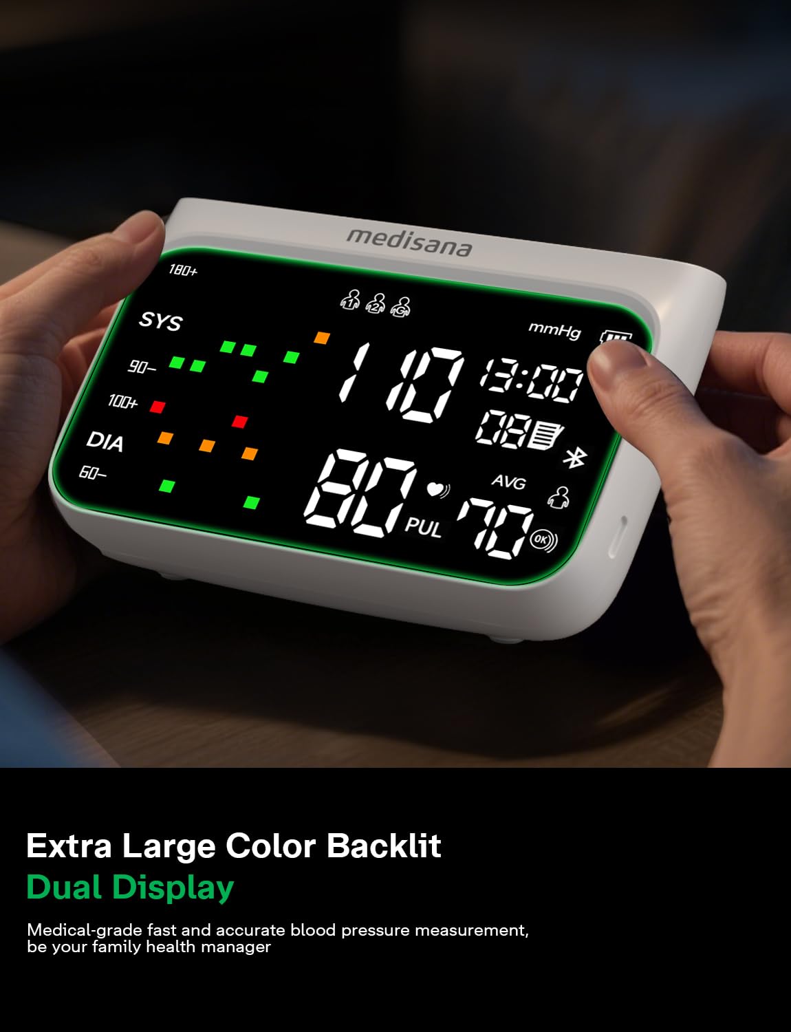 Cordless Arm Blood Pressure Monitor, Bluetooth Smart Blood Pressure Monitors for Home Use with App Tracking, Blood Pressure Machine with LED Color Dual-Display, Extra-Large Adult Cuff