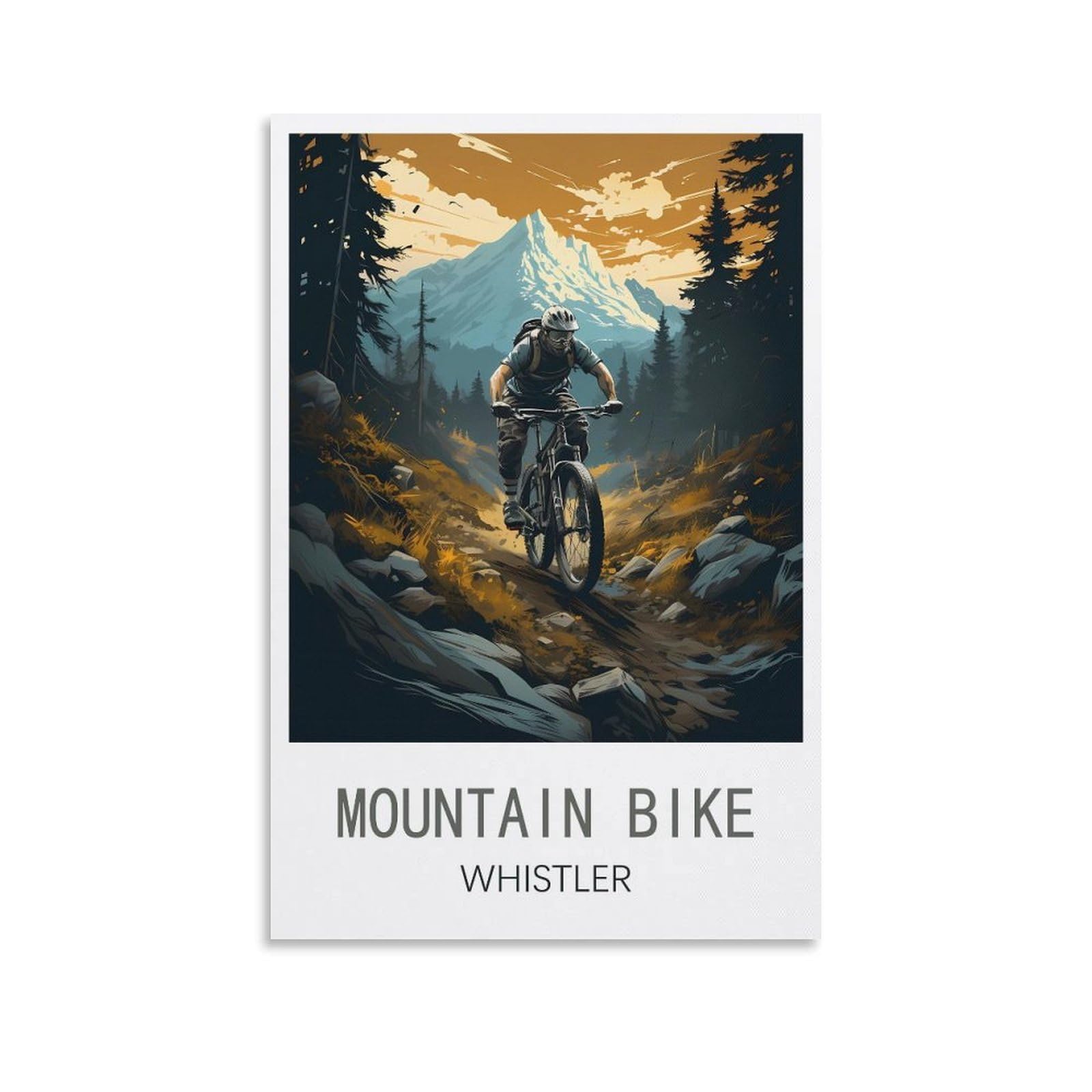 Cnaheiz Unframe-Style Mountain Bike Whistler Vintage Travel Poster Landscape 20X30inch(50X75cm) Canvas Wall Art Print Painting For Wall Decor Living Room Bedroom