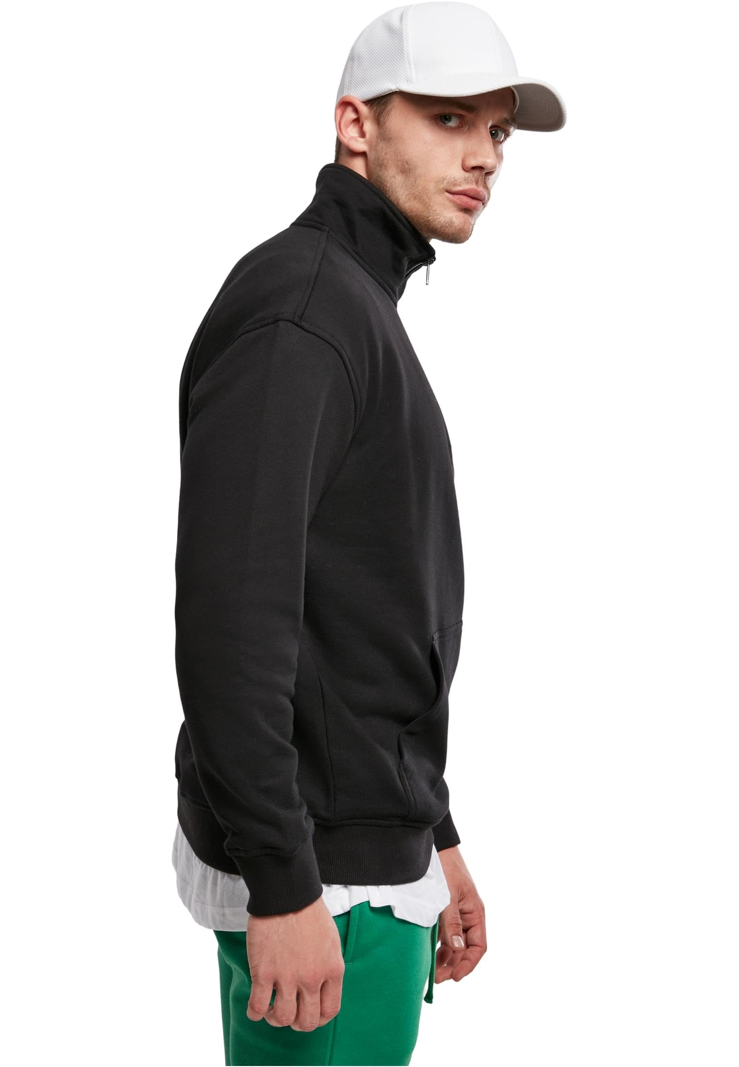 Urban Classics Męska bluza Organic Cotton Basic Troyer z zamkiem błyskawicznym i stójką, sweter dla mężczyzn w rozmiarach S - 5XL, czarny, S