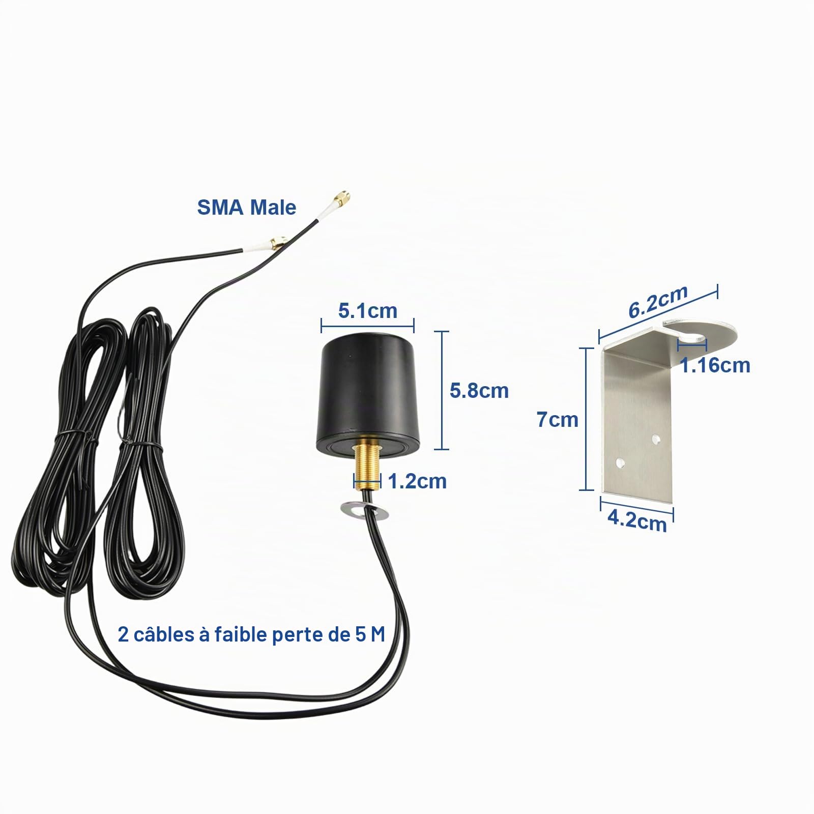 MIMO 5G Antenne LTE d'extérieur 600-6000 MHz 4G 5G LTE Antenne Omnidirectionnelle Externe 5 dBi Double Fiche SMA 5M Câble Coaxial BMR100 pour Routeur 4G/5G