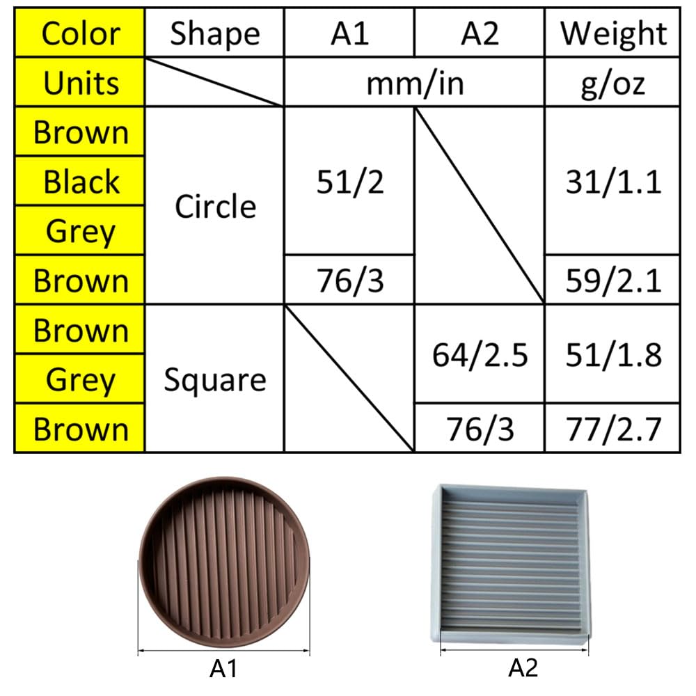 4Pcs Furniture Caster Cups, 2.5inch/6.4cm Square Rubber Non Slip Floor Protector Pads for Carpet Wood Floor Sofa Table - Brown - Image 2