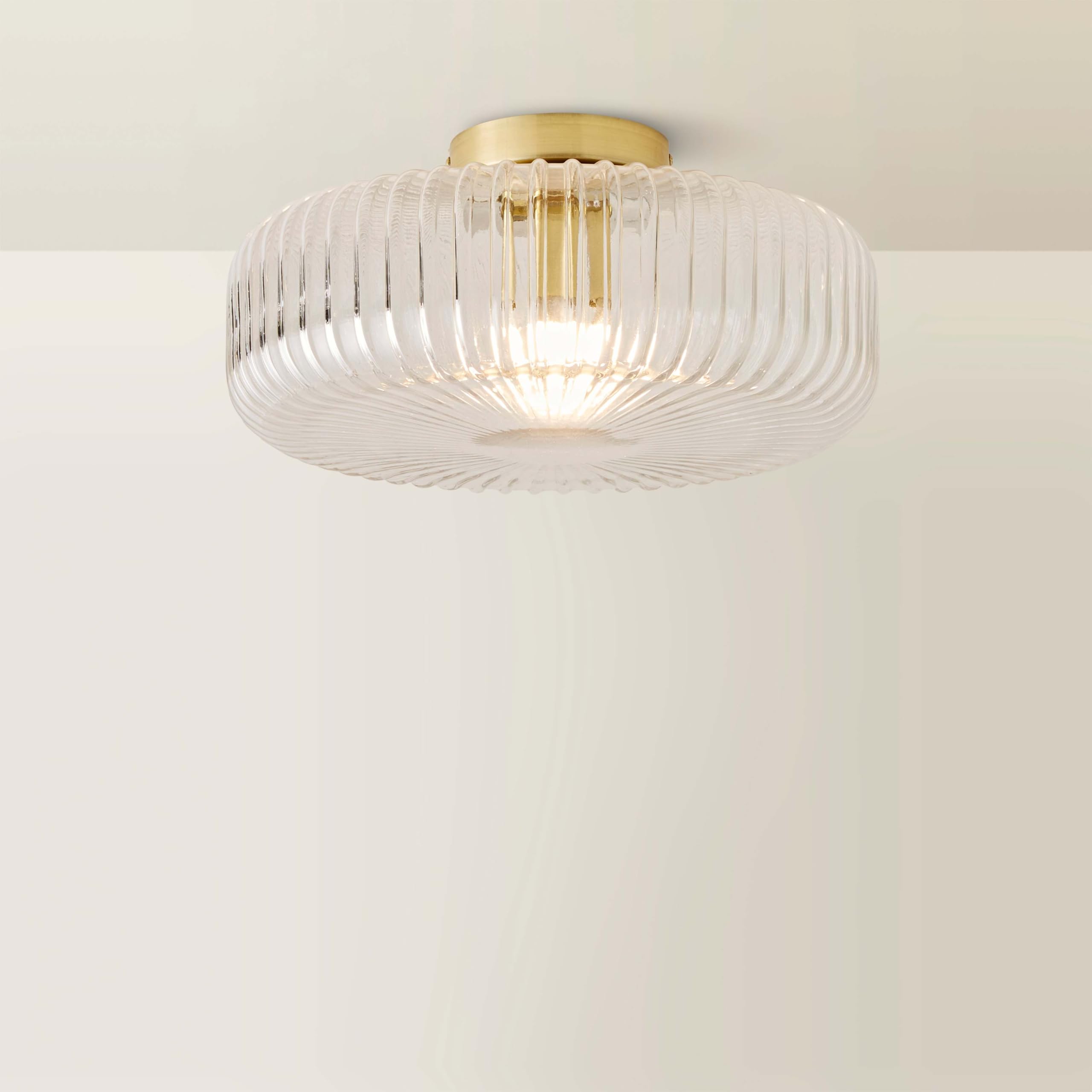 Valuelights Calpe Large Gold Flush Ceiling Light With Clear Ribbed Glass Shade