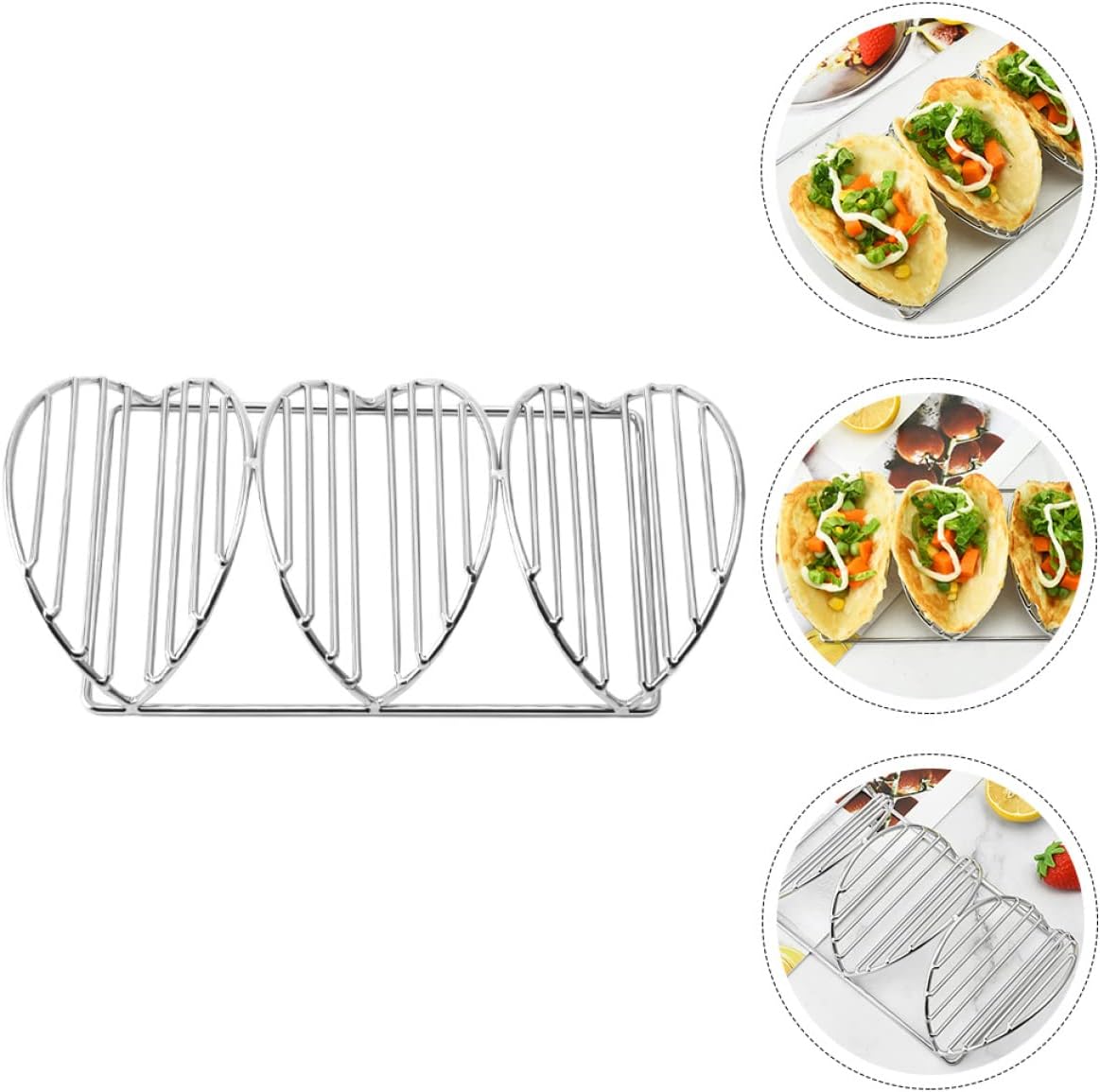 Holders Heart Home Wave Cm* cm* cm Shaped Mexican Stand Silver Burritos Household Pie Baking Dish Tray Plate Chicken Holds to Mexico Metal Tacos Parties Steel Kitchen Love Stand (Color : Silver
