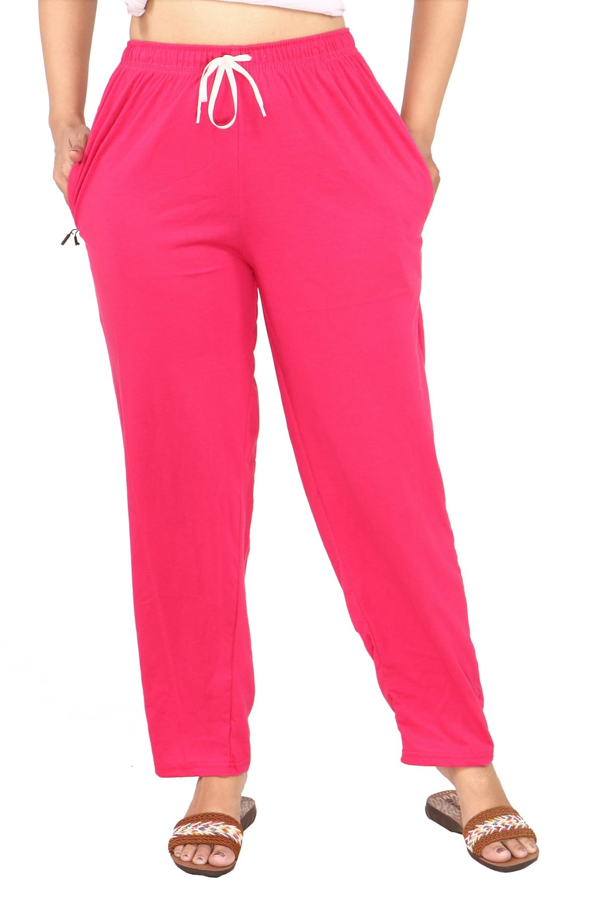 Women Cotton Summer Wear Pyjama Night Dress Lounge Wear Plain/Printed Pyjama/Pyjami/Lower for Women and Girls (HOT Pink)-image-44