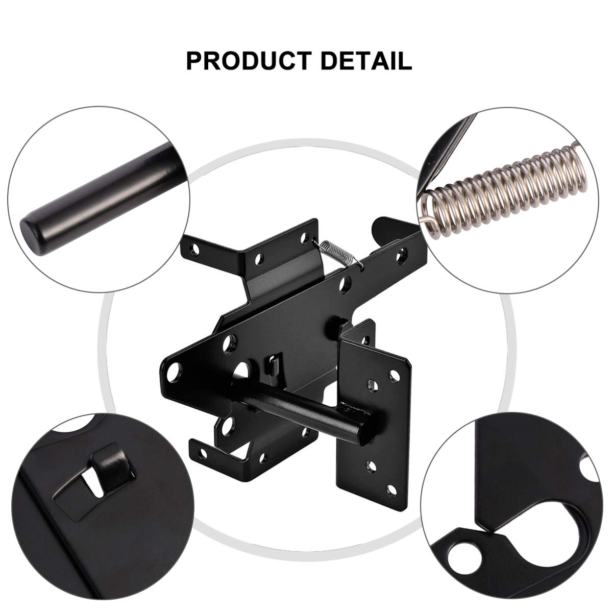 Loquet Autobloquant de Portail en Fer Noir, Verrouillage Automatique