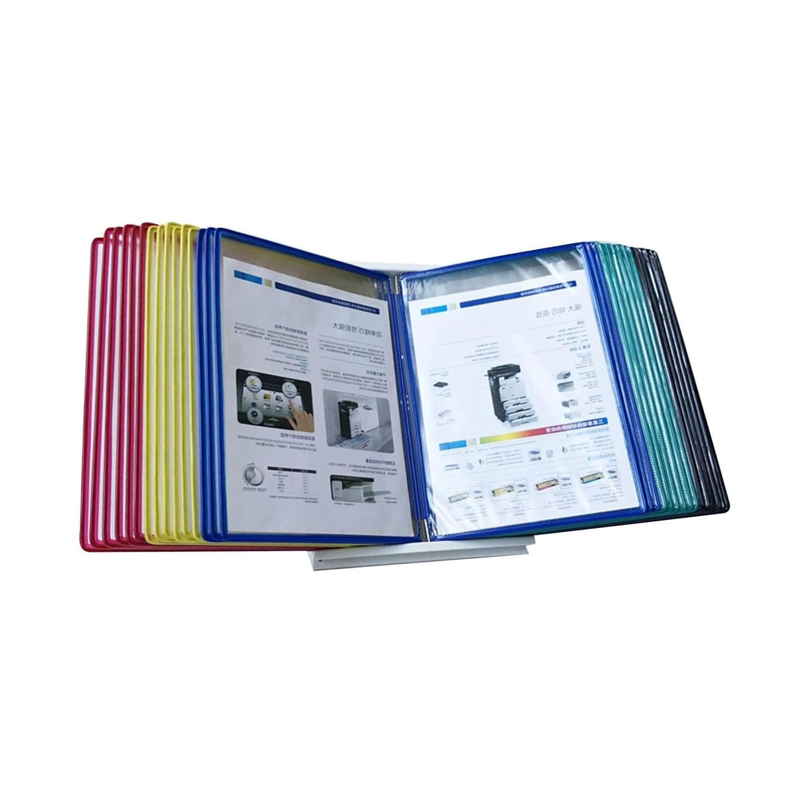 YNIYUJKL File Organizer For Desk - Wall Reference Organizer, Pvc And Metal Catalog Display Rack, 30 Page Letter-Size, For Office, Workshop, Restaurant A4 Document Reference And St,Multicolor