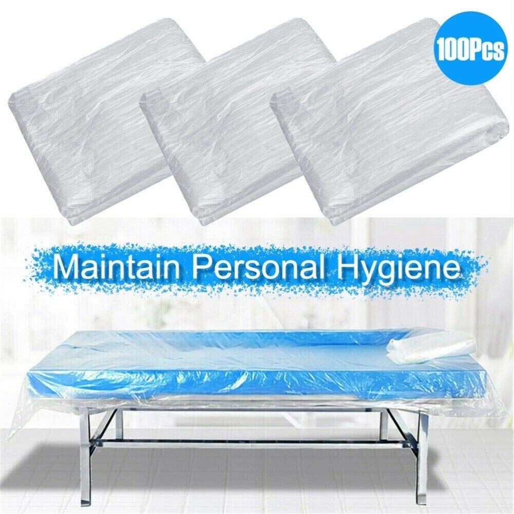 Lot de 100 housses jetables en plastique pour table de massage, spa, salon, 90 x 180 cm