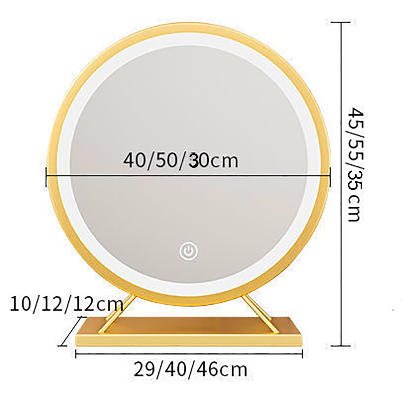 Nowoczesne lusterko do makijażu z ekranem dotykowym z oświetleniem LED, 3 opcje kolorów, inteligentne okrągłe lusterko kosmetyczne do domu i akademika, 50 cm, czarne, niezbędne akcesoria do