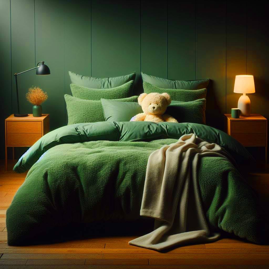 Teddy Bear Duvet Cover Set Super Soft Fleece Warm Winter Quilt with Pillowcases (Emerald Green, Single)