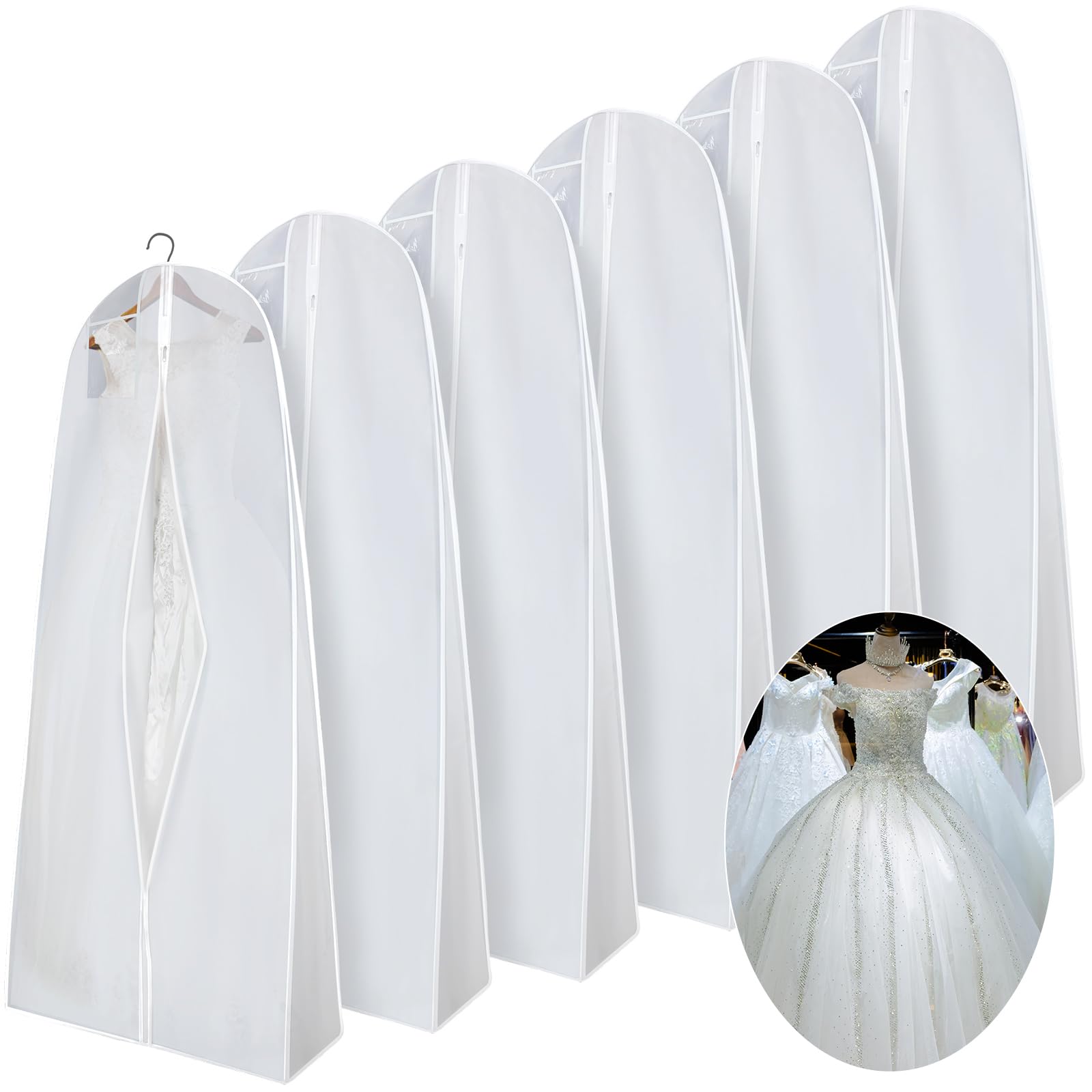 Windyun 6 Pack Wedding Dress Garment Bags 71 Dress Bags for Gowns Long with 9 Gusseted for Travel