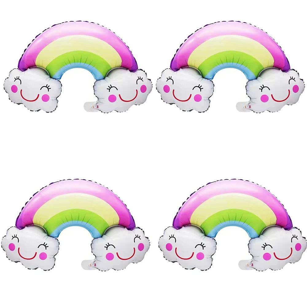 Rainbow Balloons Cloud Balloons Rainbow Cloud Foil Mylar Balloons Birthday Foil Balloon Smiling Face Balloons Photo Prop Party Decoration Large Size for Birthday Baby Shower Wedding 4 PCS