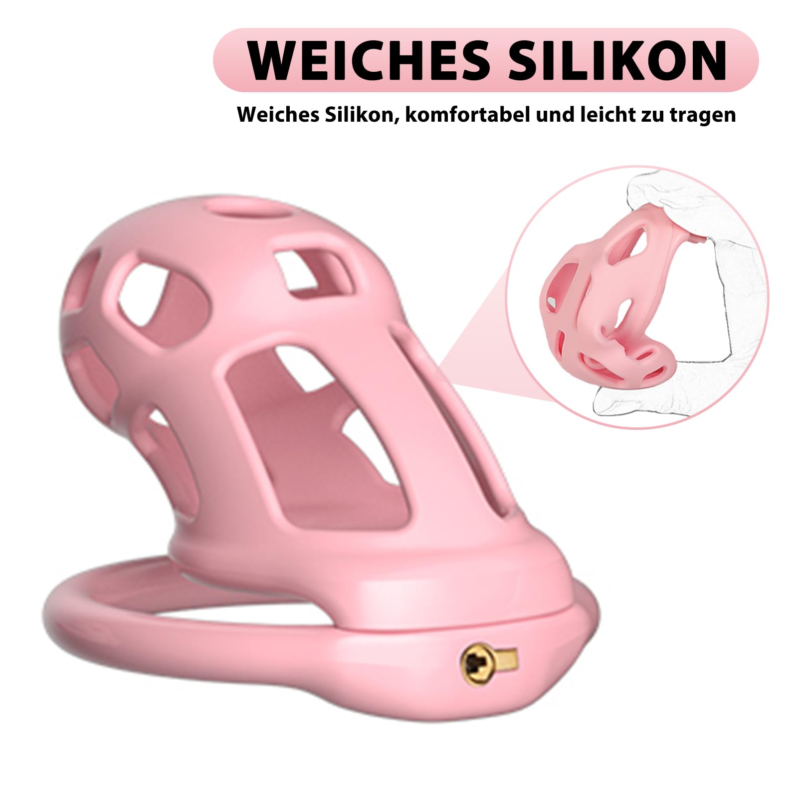 BDSMLOVE Jaula de castidad Jaula para pene Jaula de castidad con 4 anillos para testículos, cinturón de castidad Set de juguetes sexuales fetichistas para hombres (M)