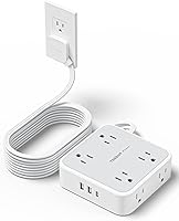 Vista 21 de TESSAN Cable de extensión de enchufe plano de 10 pies con múltiples tomas, regleta protectora de sobretensiones con 3 USB (1 USB C) 8 tomas