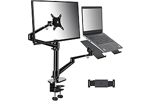 Viozon Dual Arm Triple Display Desk Stand with Laptop and Monitor Arm