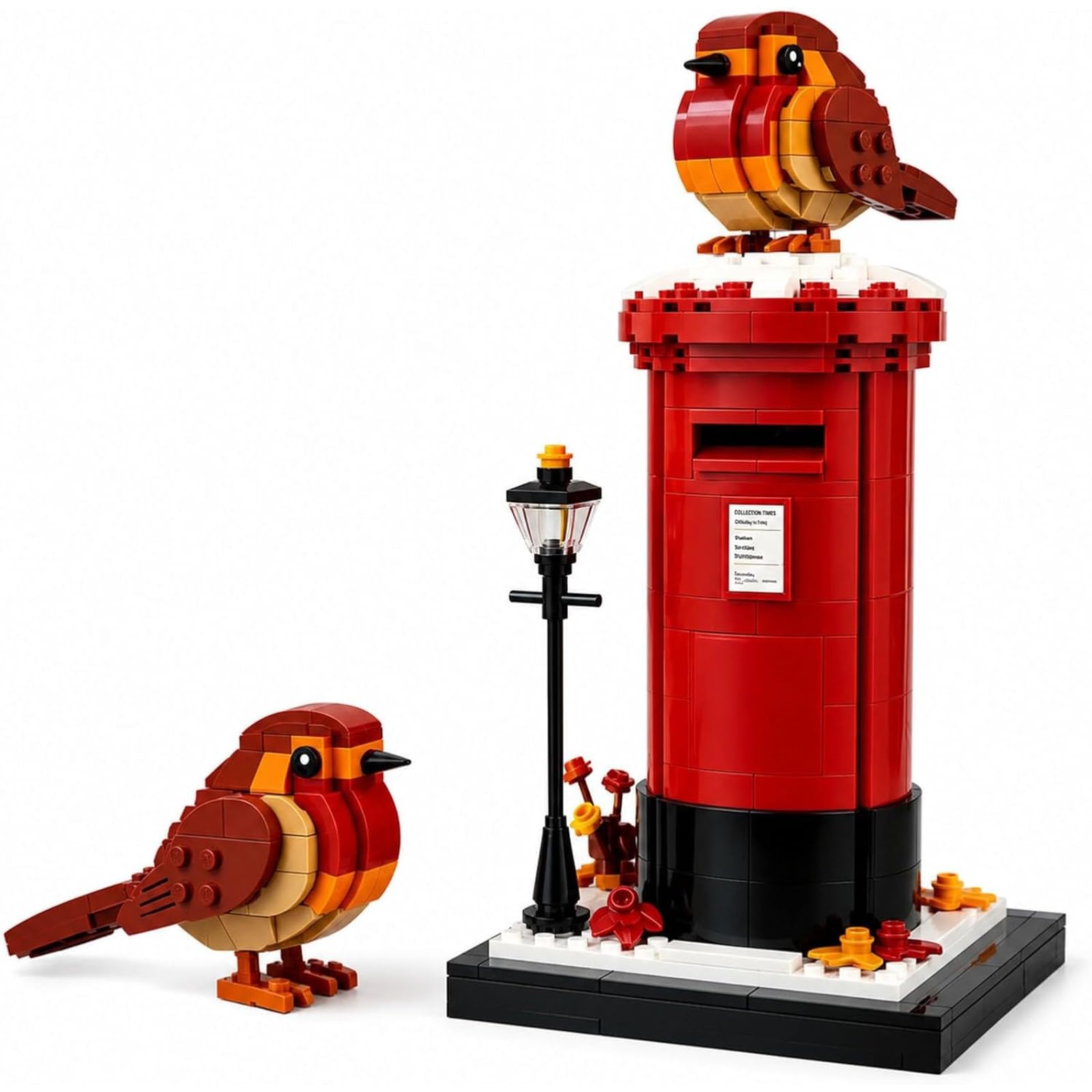 Vintage Postbox & Robin Brick Set, Robin Bird Building Blocks Set for Adults, 400 Plus Pieces, Standard Size Bricks, Collectible Construction Toy, Holiday Christmas Decoration Gift (1PC)