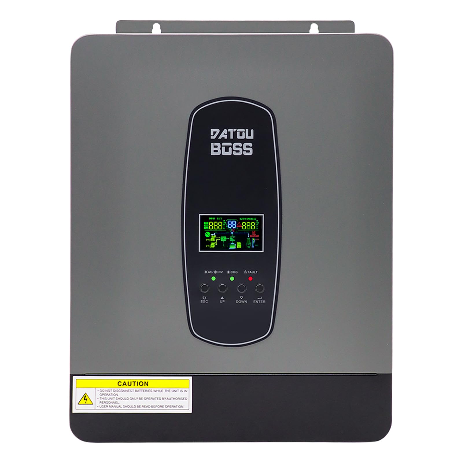 DATOUBOSS Hybrid Wechselrichter 24V 3000W, Hybrid Solar Wechselrichter 24V Reiner Sinus, 24V DC auf 220V/230V AC mit 100A MPPT Solarladeregler Und Batterie-BMS-Schutzsystem (24V 3000W)