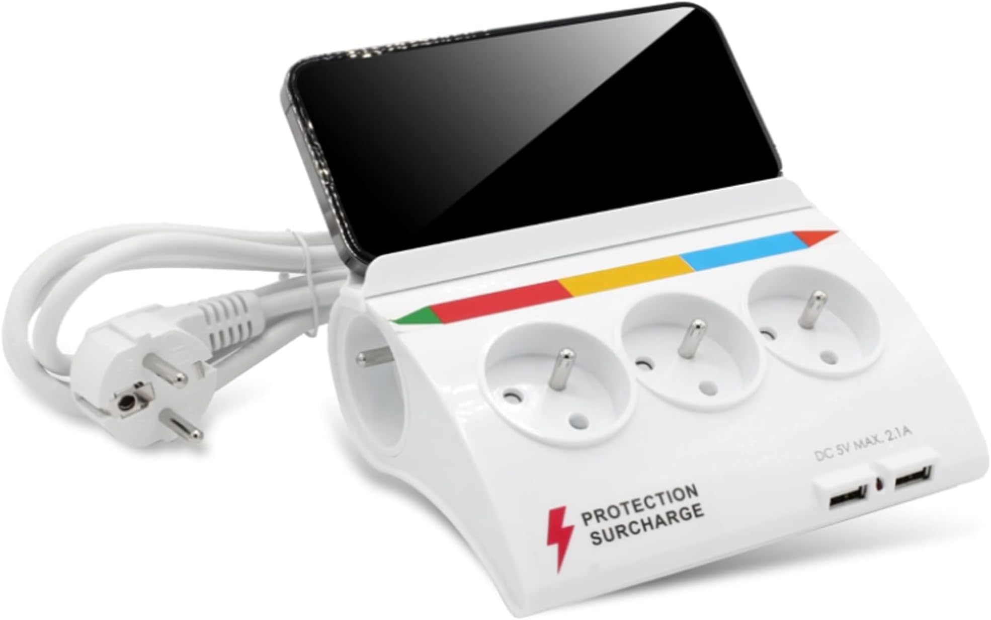 Bloc Multiprise Cube Avec USB C, 4 Prises, Fiche Plate Avec Commutable, Multiprise Cube Pour Bureau, Maison, Voyage, Câble De 2,5 M, Blanc