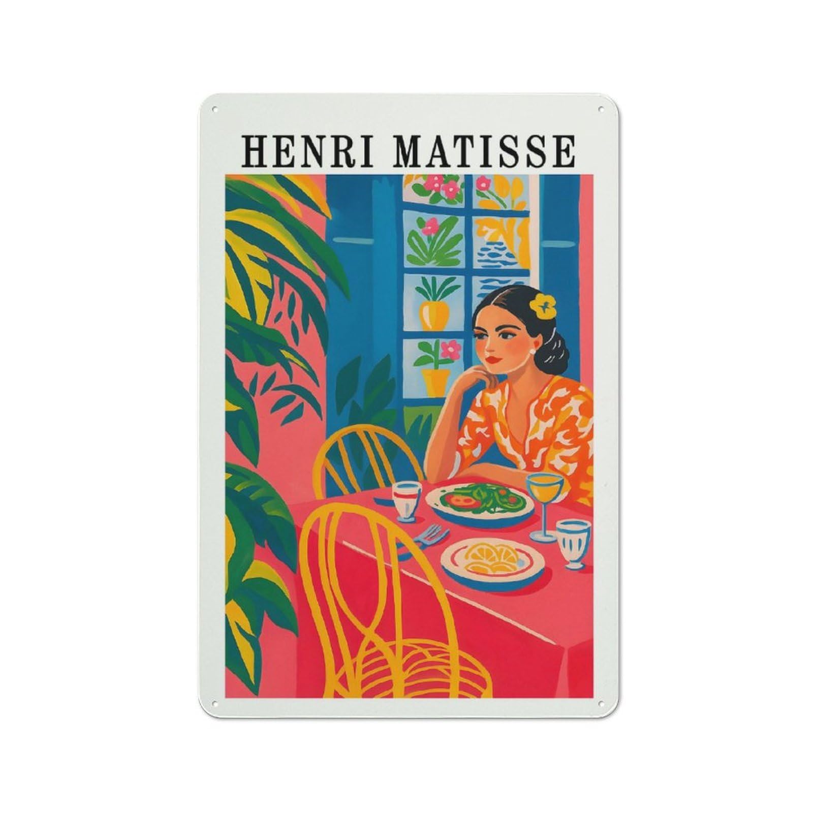 Modern Vintage Henri Matisse Inspired Dining Scene Office Metal Sign 30x20cm, Creative Space Decor for Hobby Room, Office, Lounge Or Living Room