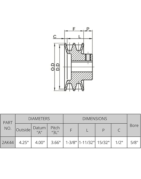 QWORK Double Groove Web Sheaves, 4.25"OD 5/8" Bore V-Belt Sheave for V-Belt,2AK4458 by QWORK - Image 9