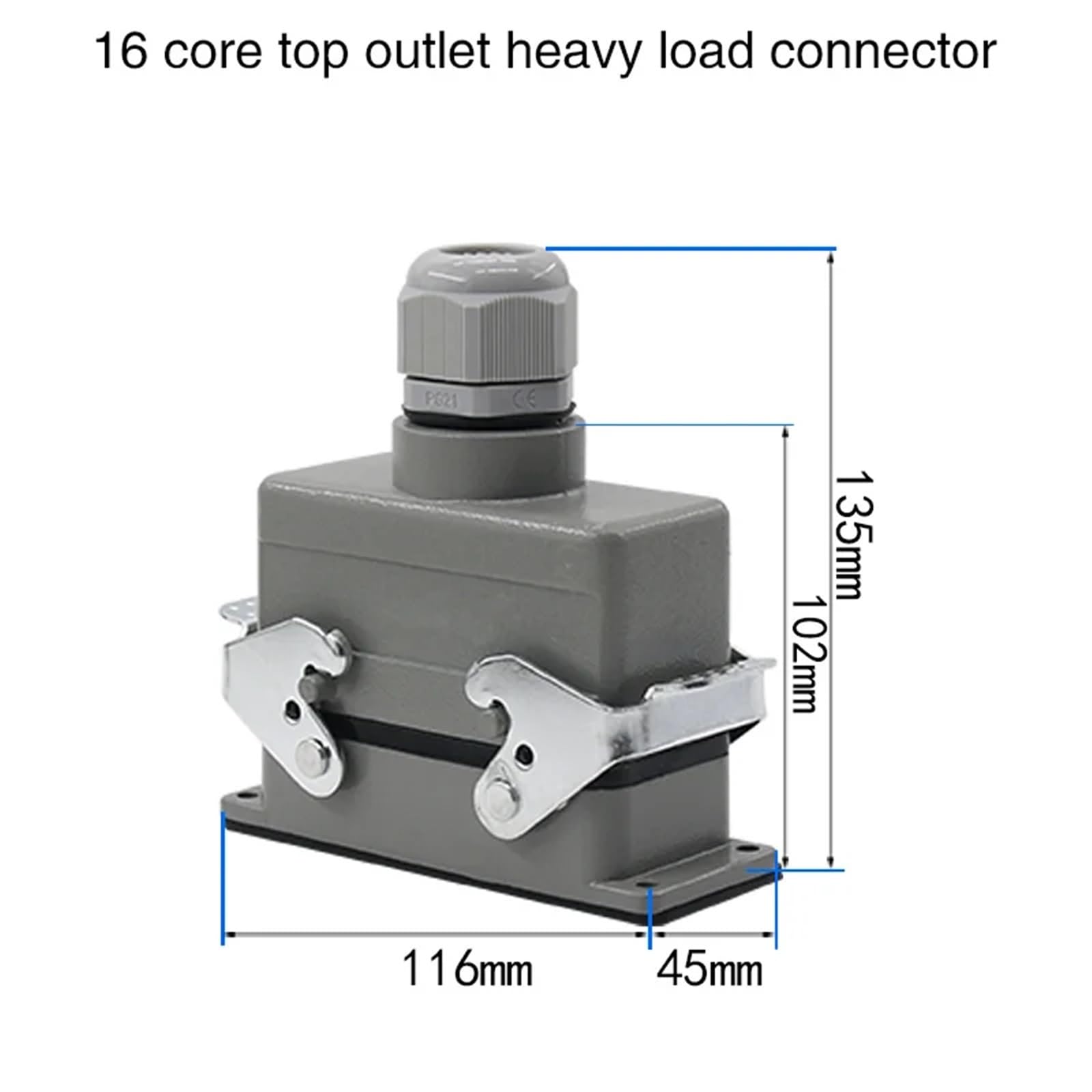 1 Conector Rectangular de Alta Resistencia HDC-HE-04/6/16/20/24/32/48 Pines centrales Conector Industrial de aviación Conector Impermeable 500V 16A(16 Core Top Line)