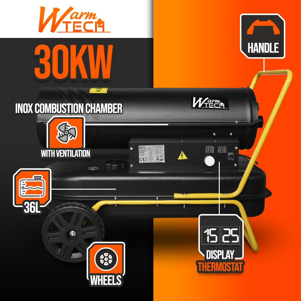 Canon à chaleur 30 KW diesel avec thermostat et roues - Warmtech
