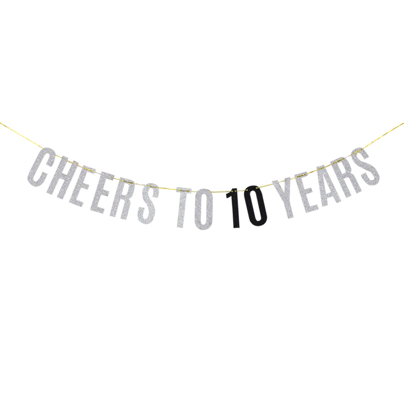 WeBenison Cheers to 10 Years Banner Happy 10th Birthday 10th Anniversary Banner Celebration Party Decoration Supplies Silver Glitter