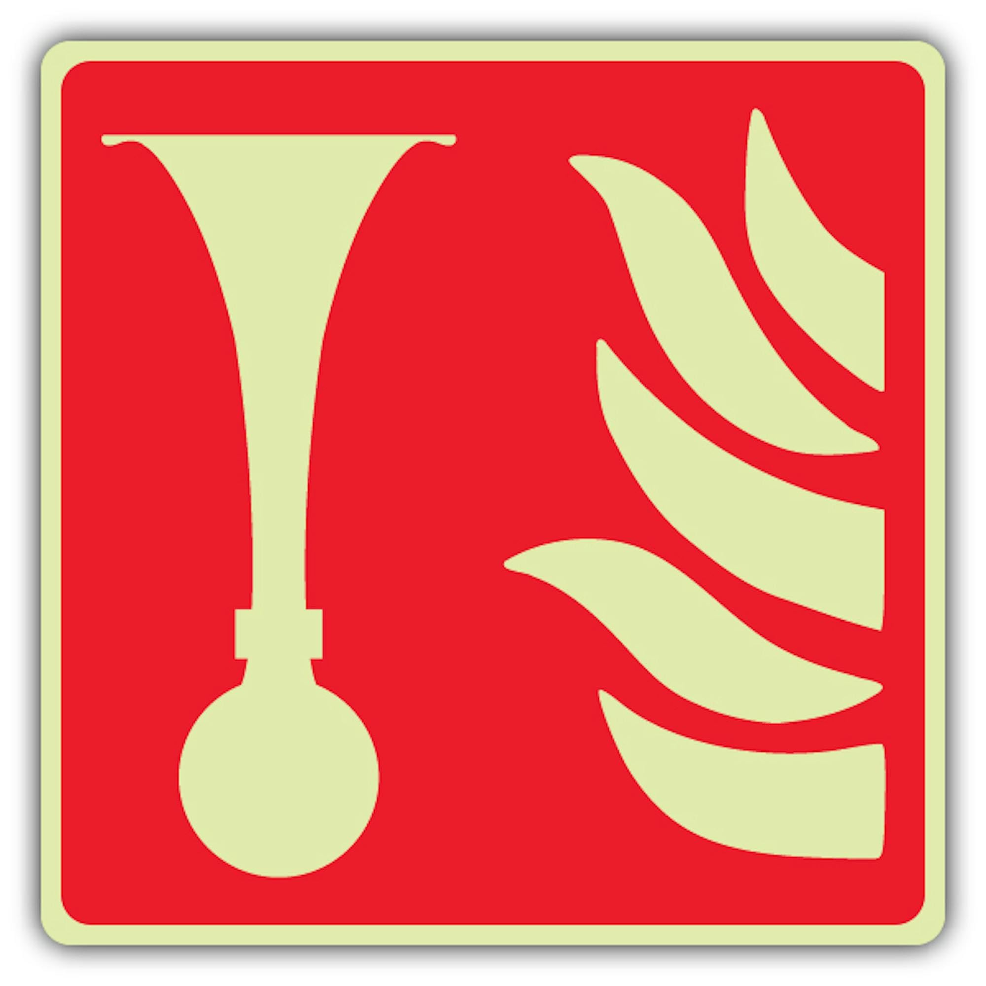 V Safety - Señal de alarma de incendios que brilla en la oscuridad, formato de símbolo, 450 x 450 mm, vinilo autoadhesivo de triple brillo, señalización de seguridad contra incendios, fabricado en