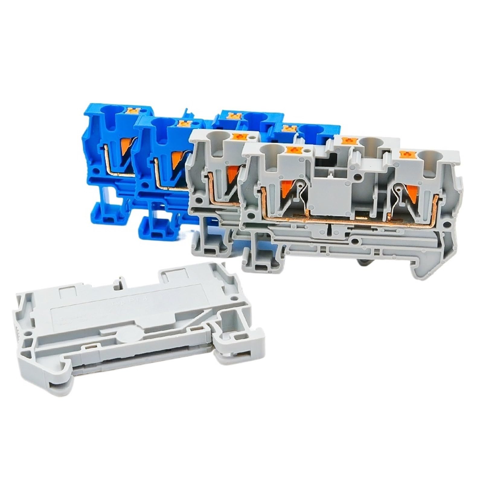 10Pcs PT4 DIN Rail Spring Terminal Block PA66 Flame-Retardant for 4mm² Wires Compact Connector for Industrial Control Panel(PT-4-10 PCS-Blue)