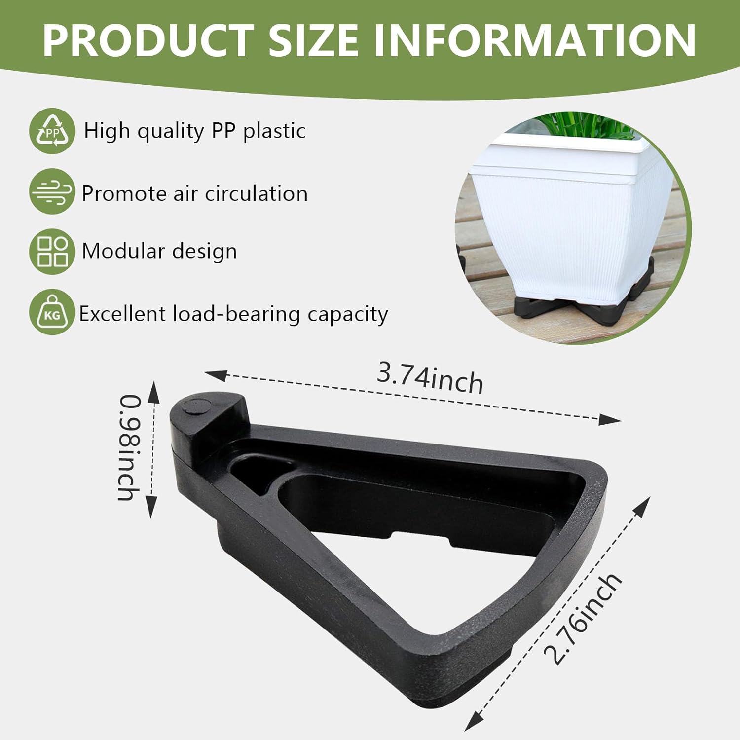 24PCS Flower Pot Risers Toes，Invisible Plant Pot Feet for Outdoor Planters，Indoor Secure Compressive Environmental Triangular Lifters Supports (Large Black)