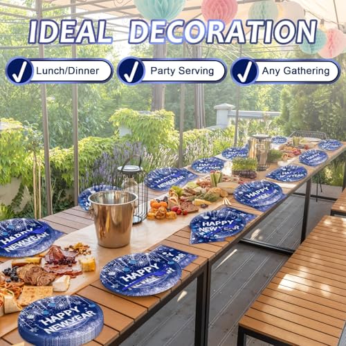Image of 100PCS Happy New Year Party Plates and Napkins Party Supplies Blue 2026 New Year's Eve Platters Dessert Cake Tableware Set Party Decor Favor for New Year Evening Party Celebration Decoration Serves 25