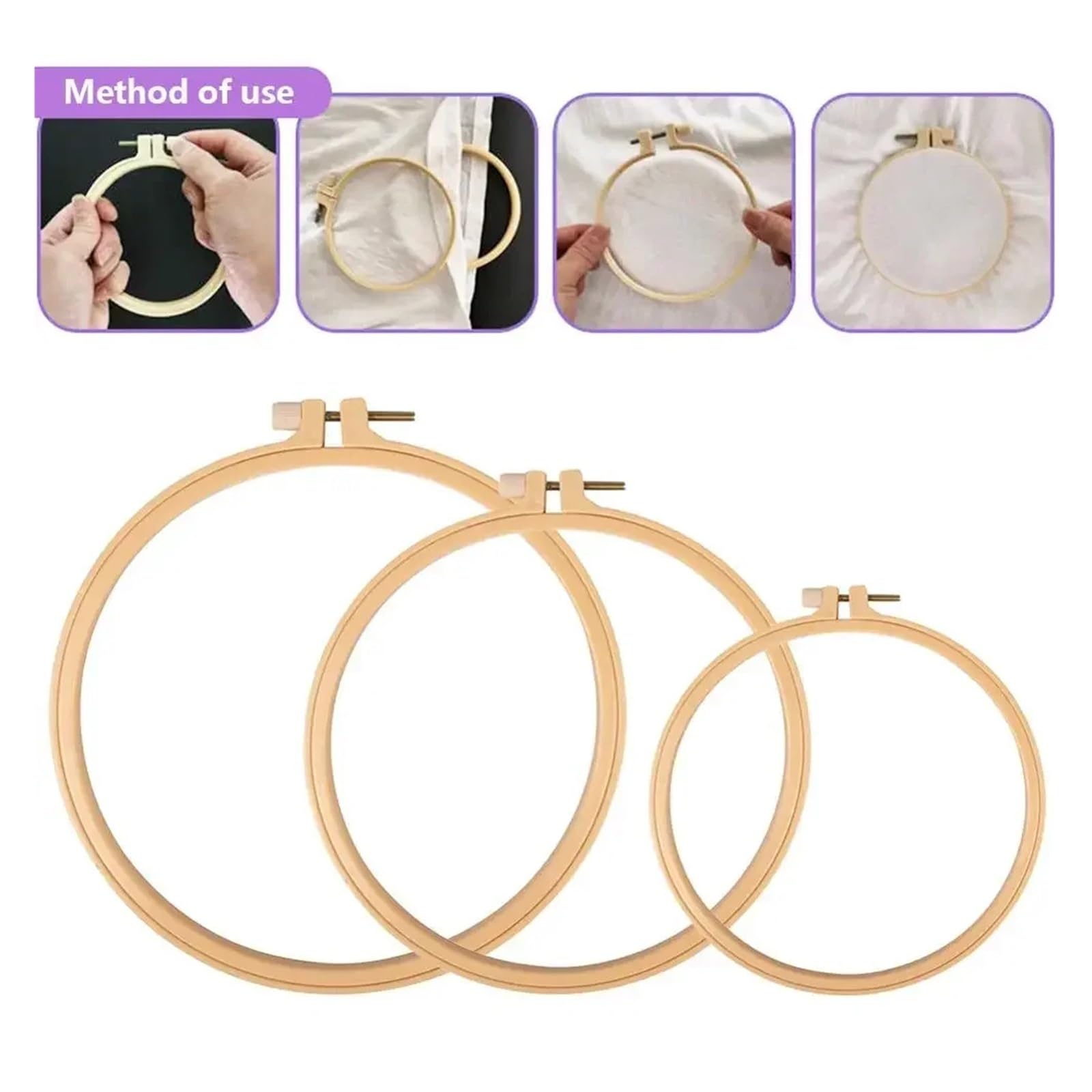 MRKU Soporte para Bastidor de Bordado DIY, Kit de Costura para Punto de Cruz, Mini Bastidor de 5/6/8 Pulgadas, Anillo de plástico Redondo para Manualidades y Costura.