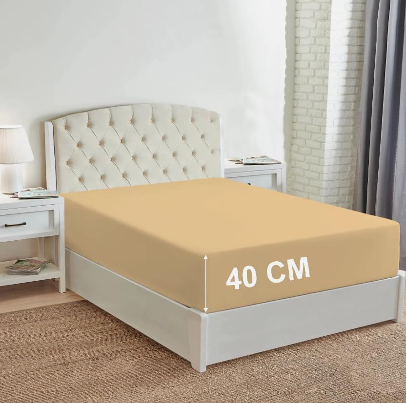 Night Zone Fitted Bed Sheet 180 Thread Count Percale 16" (40CM) Extra Deep Non Iron Fitted Sheet (King, Latte) — image 1