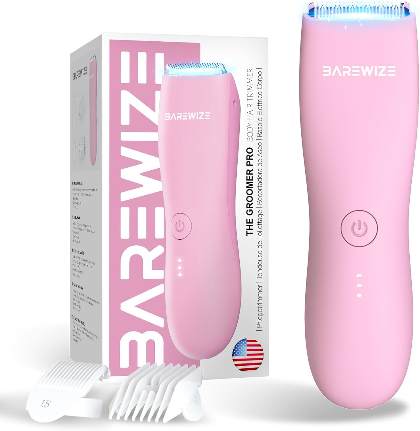 Bikini Trimmer for Women, Pubic Hair Trimmer | Waterproof, USB-C Rechargeable, LED Light, Replaceable Blade | Electric Razors for Women, Electric Lady Shaver (Rose)