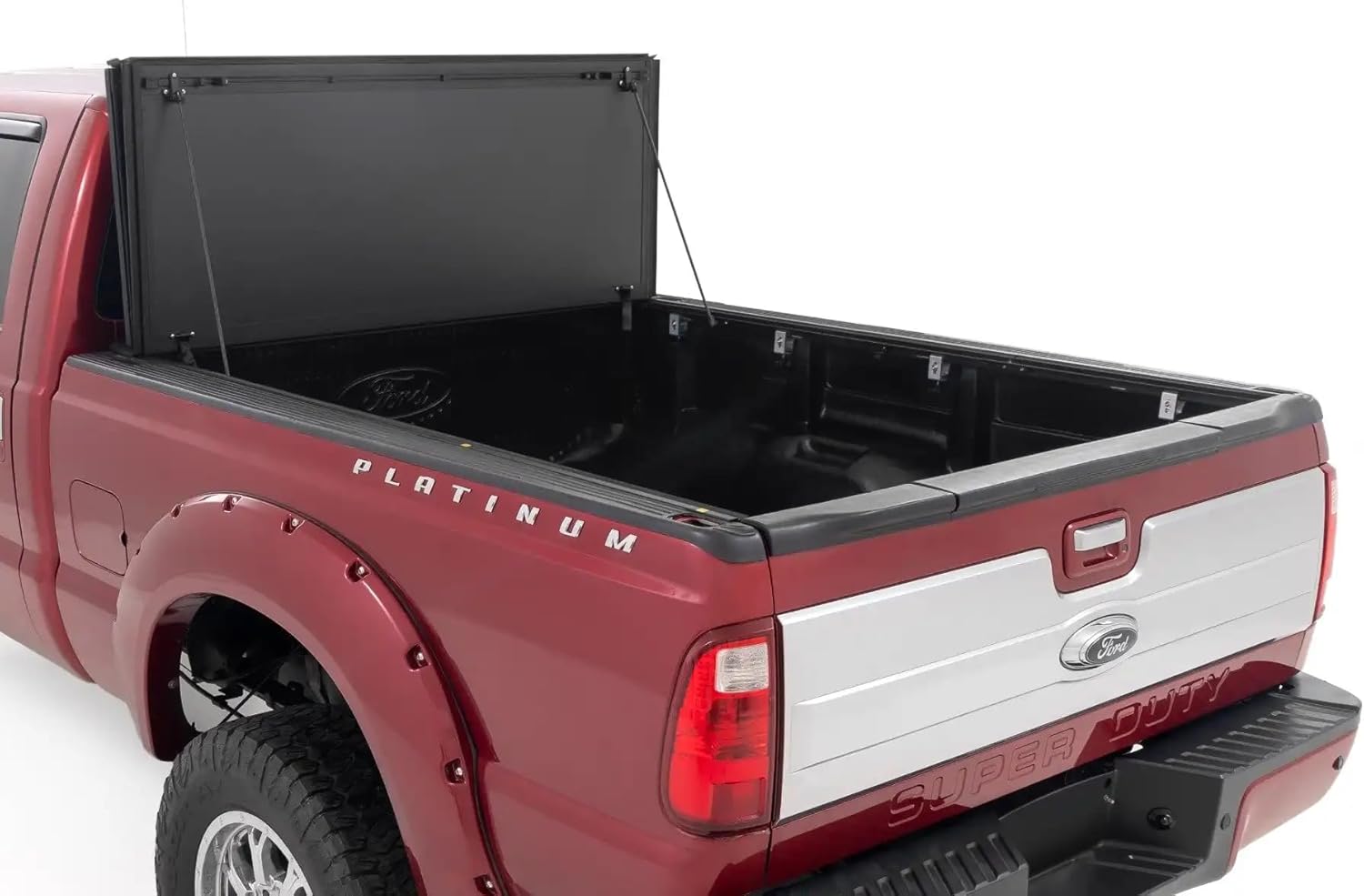 Rough Country Hard Tri-Fold Truck Bed Tonneau Cover for Ford F-250/F-350 Super Duty (1999-2016) - Aluminum Flip-Up Folding Bed Cover, Fits 6'10 (81.0-82.4") Bed